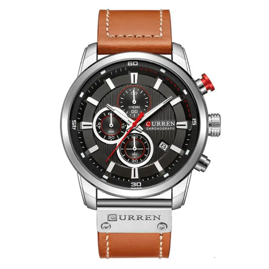 Reloj Curren 8291 Cronógrafo En Cuero Para Hombre Marron - Negro