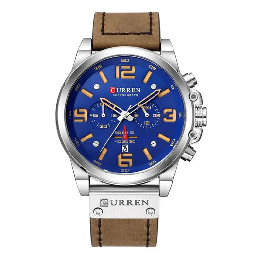 Reloj Curren 8314 Cronógrafo En Cuero Para Hombre Marron - Azul