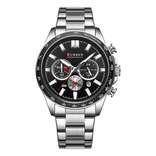 Reloj Curren 8418 Cronógrafo En Acero Para Hombre Plateado - Negro