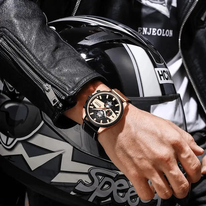 Reloj Curren 8394 Cronógrafo En Cuero Para Hombre Negro