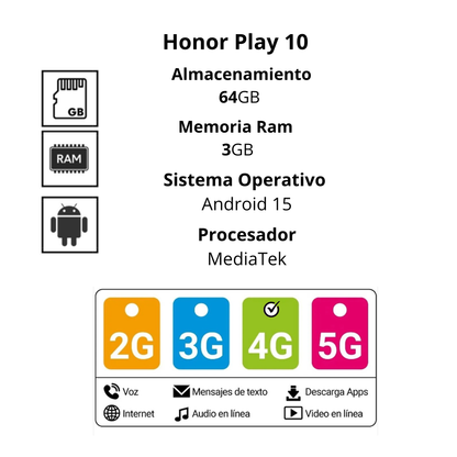 Celular Honor Play 10 64GB  3GB Azul Cian