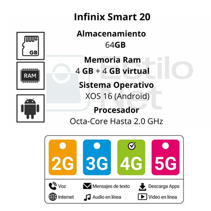 Celular Infinix Smart 20 64GB 4+4RAM Negro