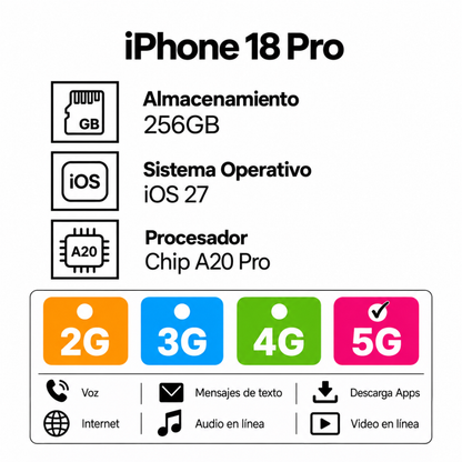Celular iPhone 18 Pro 256GB E-SIM Blanco Plata