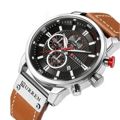 Reloj Curren 8291 Cronógrafo En Cuero Para Hombre Marron - Negro