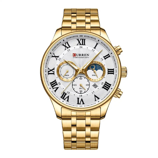 Reloj Curren 8427 Cronógrafo En Acero Para Hombre Dorado - Blanco
