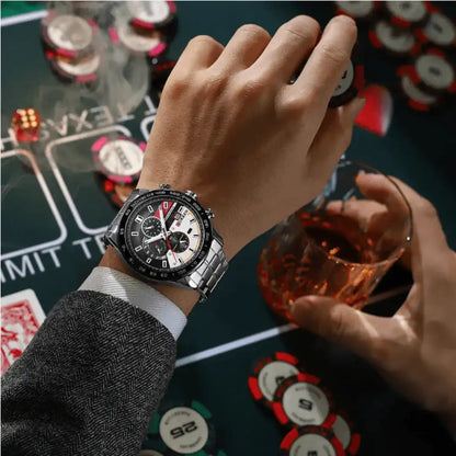 Reloj Curren 8410 Cronógrafo En Acero Casual Para Hombre Plateado