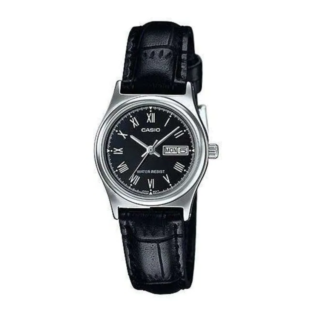 Reloj Casio ltp-v006l-1budf Original En Cuero Para Dama - Negro