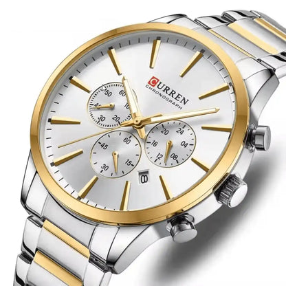 Reloj Curren 8435 Cronógrafo En Acero Para Hombre Plateado - Blanco