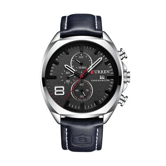 Reloj Curren 8324 Crónografo En Cuero Negro Para Hombre