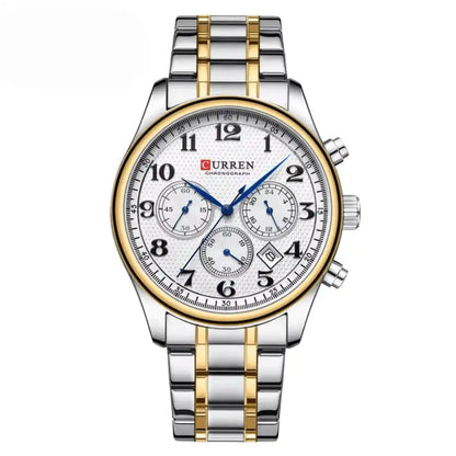 Reloj Curren 8466 Cronógrafo En Acero Para Hombre Plateado - Dorado