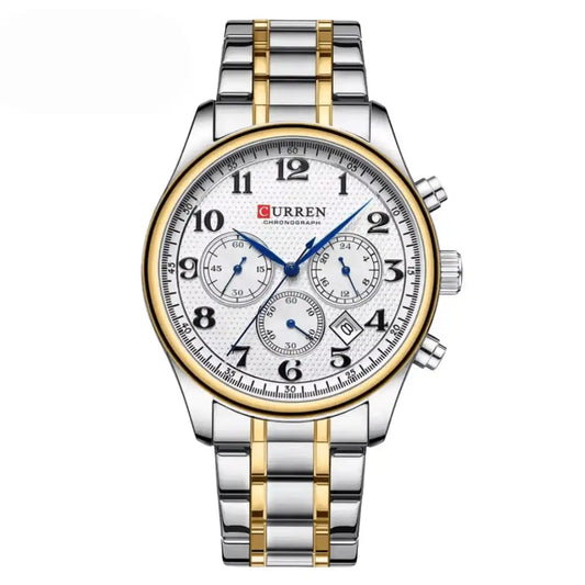 Reloj Curren 8466 Cronógrafo En Acero Para Hombre Plateado - Dorado