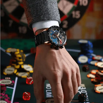 Reloj Curren 8410 Cronógarfo En Acero Casual Para Hombre Negro