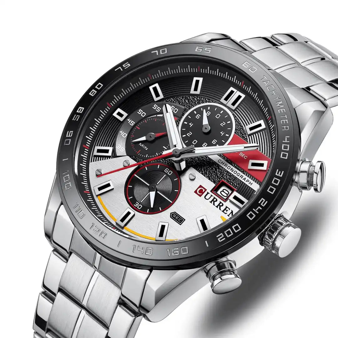 Reloj Curren 8410 Cronógrafo En Acero Casual Para Hombre Plateado