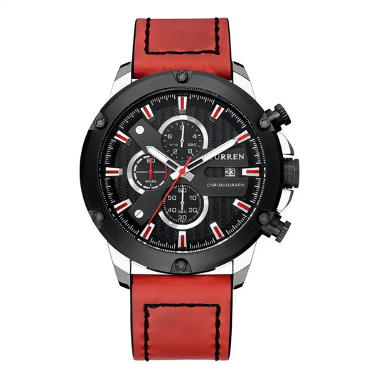 Reloj Curren 8308 Cronógrafo En Cuero Para Hombre Rojo