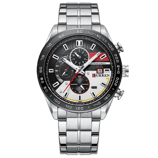 Reloj Curren 8410 Cronógrafo En Acero Casual Para Hombre Plateado