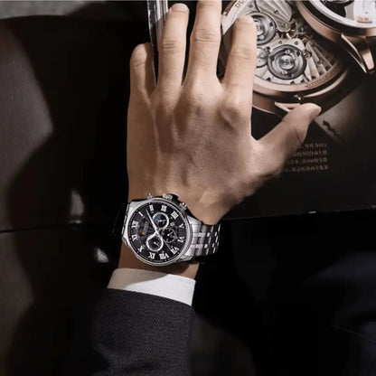 Reloj Curren 8427 Cronógrafo En Acero Para Hombre Plateado - Negro