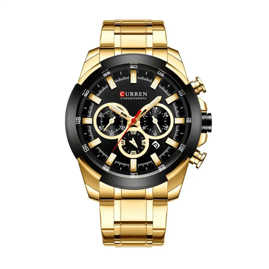 Reloj Curren 8361 Cronógrafo En Acero Para Hombre Dorado - Negro