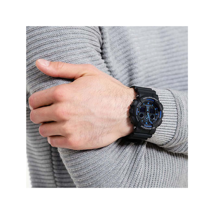 Reloj Casio G-SHOCK Para Hombre Deportivo GA-100-1A2DR Negro Con Detalles Azul Doble Hora