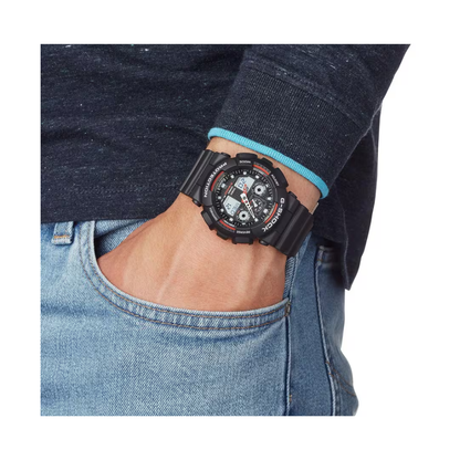 Reloj Casio G-SHOCK Para Hombre Deportivo GA-100-1A4DR Negro Con Detalles Rojo Doble Hora