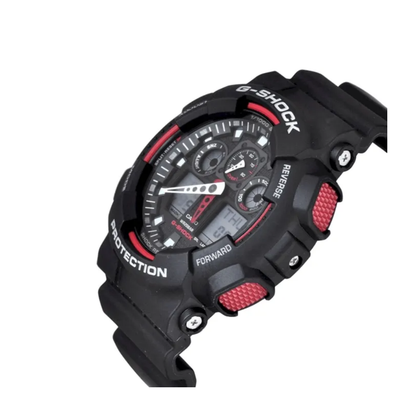 Reloj Casio G-SHOCK Para Hombre Deportivo GA-100-1A4DR Negro Con Detalles Rojo Doble Hora