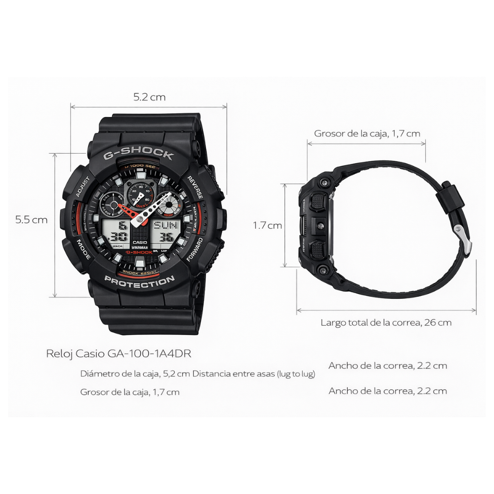 Reloj Casio G-SHOCK Para Hombre Deportivo GA-100-1A4DR Negro Con Detalles Rojo Doble Hora