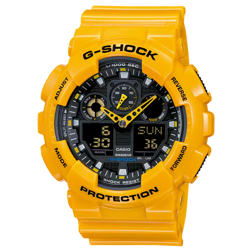 Reloj Casio G-SHOCK Para Hombre Deportivo GA-100A-9ADR Amarillo Con Negro Doble Hora