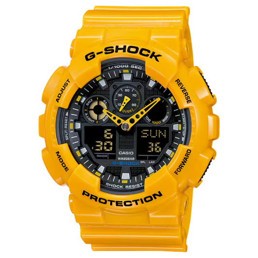 Reloj Casio G-SHOCK Para Hombre Deportivo GA-100A-9ADR Amarillo Con Negro Doble Hora