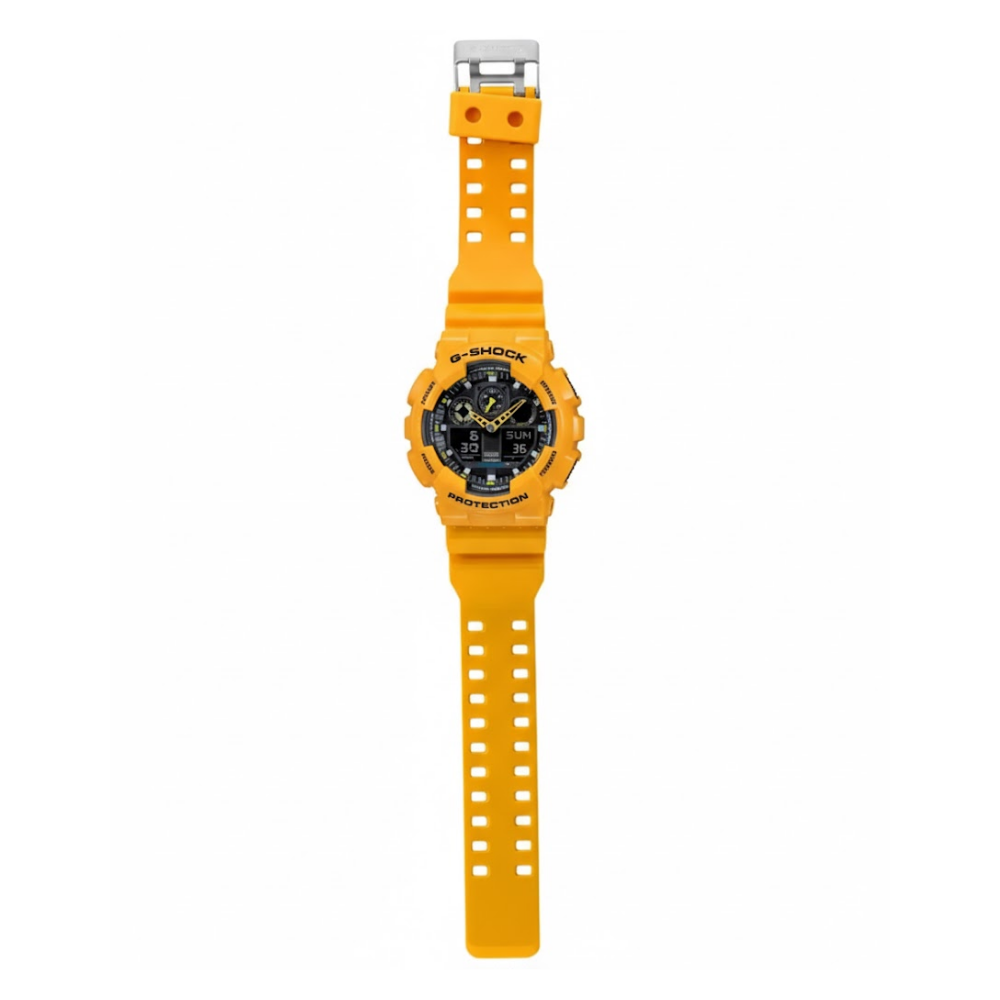 Reloj Casio G-SHOCK Para Hombre Deportivo GA-100A-9ADR Amarillo Con Negro Doble Hora