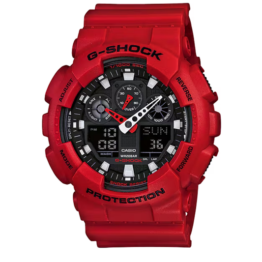 Reloj Casio G-SHOCK Para Hombre Deportivo GA-100B-4ADR Rojo Con Negro Doble Hora
