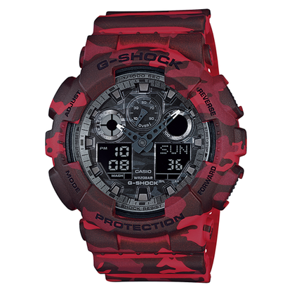 Reloj Casio G-SHOCK Para Hombre Deportivo GA-100CM-4ADR Rojo Camuflado Doble Hora