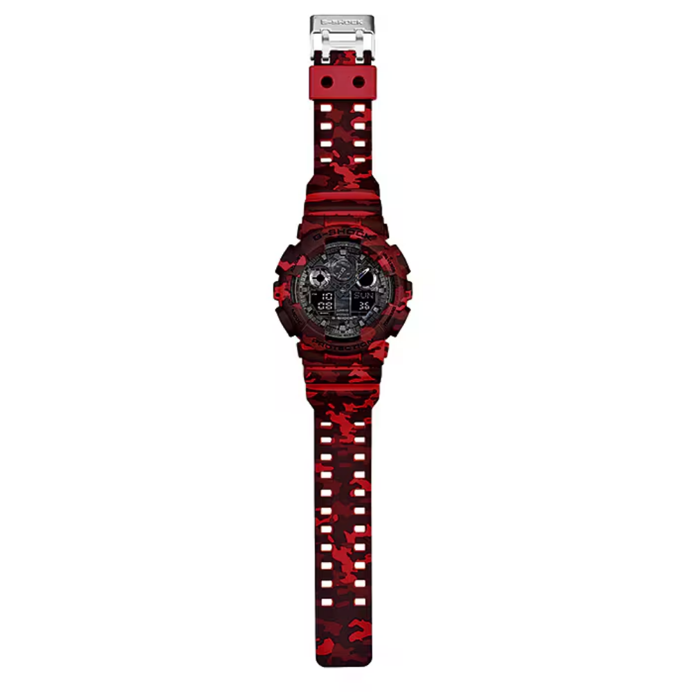 Reloj Casio G-SHOCK Para Hombre Deportivo GA-100CM-4ADR Rojo Camuflado Doble Hora