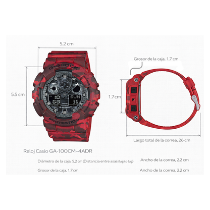 Reloj Casio G-SHOCK Para Hombre Deportivo GA-100CM-4ADR Rojo Camuflado Doble Hora