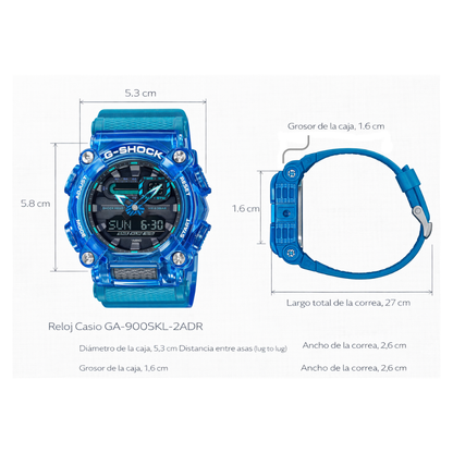 Reloj Casio G-SHOCK Para Hombre Deportivo GA-900SKL-2ADR Azul Doble Hora