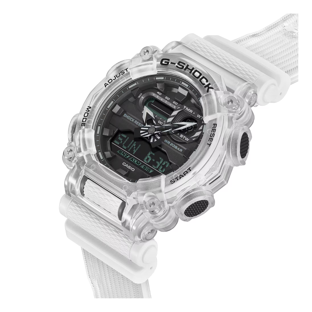 Reloj Casio G-SHOCK Para Hombre Deportivo GA-900SKL-7ADR Blanco Transparente Doble Hora