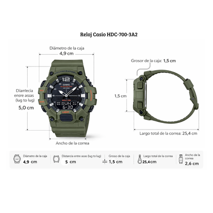 Reloj Casio Unisex Deportivo HDC-700-1A Negro Doble Hora