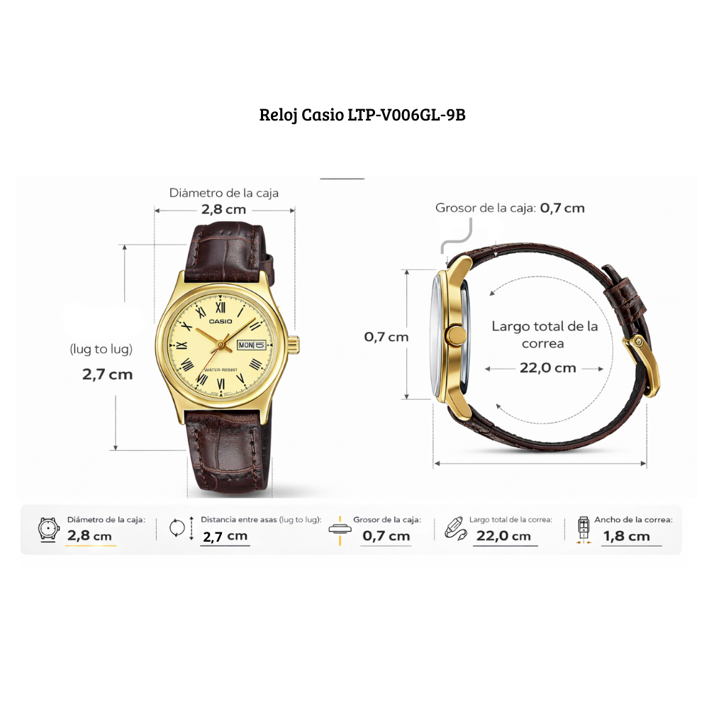 Reloj Casio Para Mujer Clasica LTP-V006GL-9BUDF Esfera Amarilla Numeros Romanos