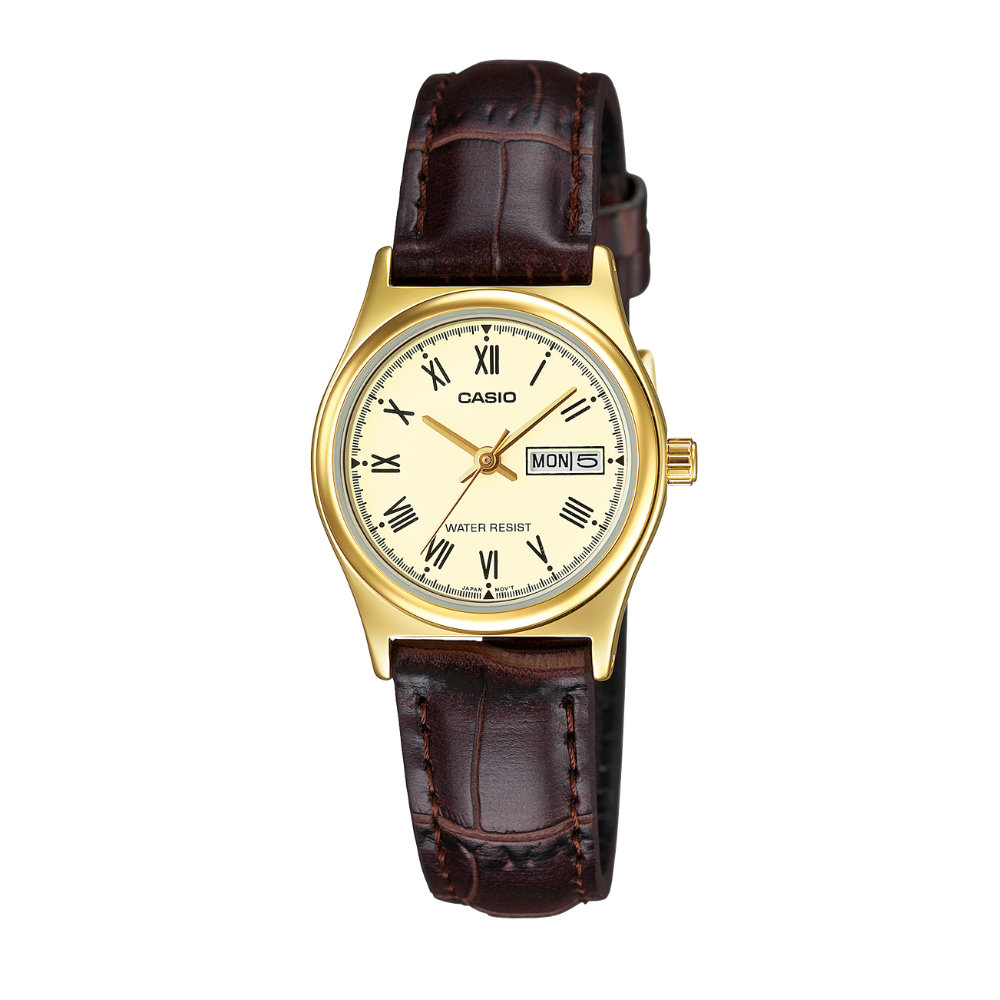 Reloj Casio Para Mujer Clasica LTP-V006GL-9BUDF Esfera Amarilla Numeros Romanos
