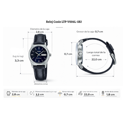 Reloj Casio Para Mujer Clasico Elegante LTP-V006L-1B2 Negro