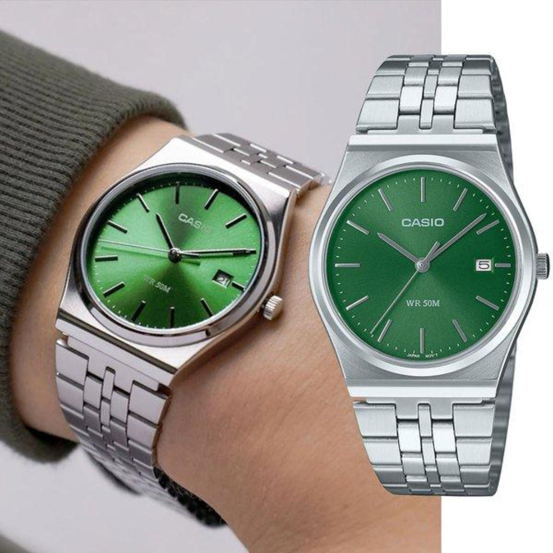 Reloj Casio MTP-B145D-3A Plateado Verde Para Caballero