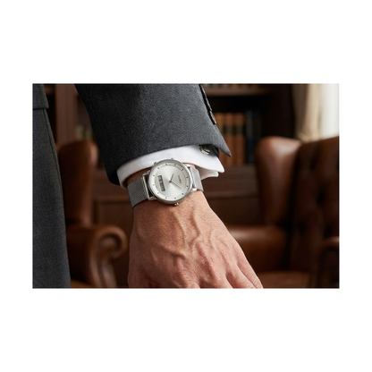 Reloj Casio Para Hombre Elegante MTP-B200M-7E Doble Hora Plateado Malla milanesa