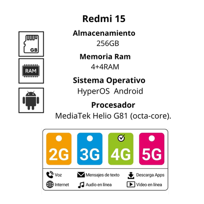 Celular Xiaomi Redmi 15C 256GB 4+4RAM Negro