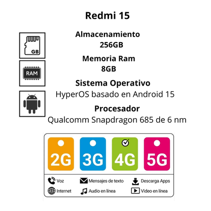 Celular Xiaomi Redmi 15 256GB 8RAM 4G Negro