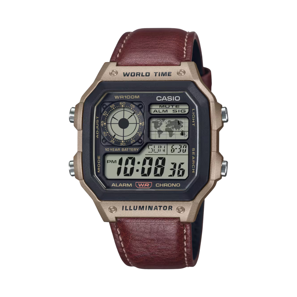 Reloj Casio AE-1200WHL-5AV En Cuero Para Hombre
