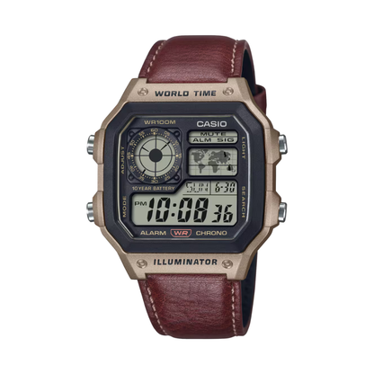 Reloj Casio AE-1200WHL-5AV En Cuero Para Hombre