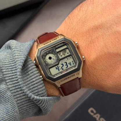 Reloj Casio AE-1200WHL-5AV En Cuero Para Hombre