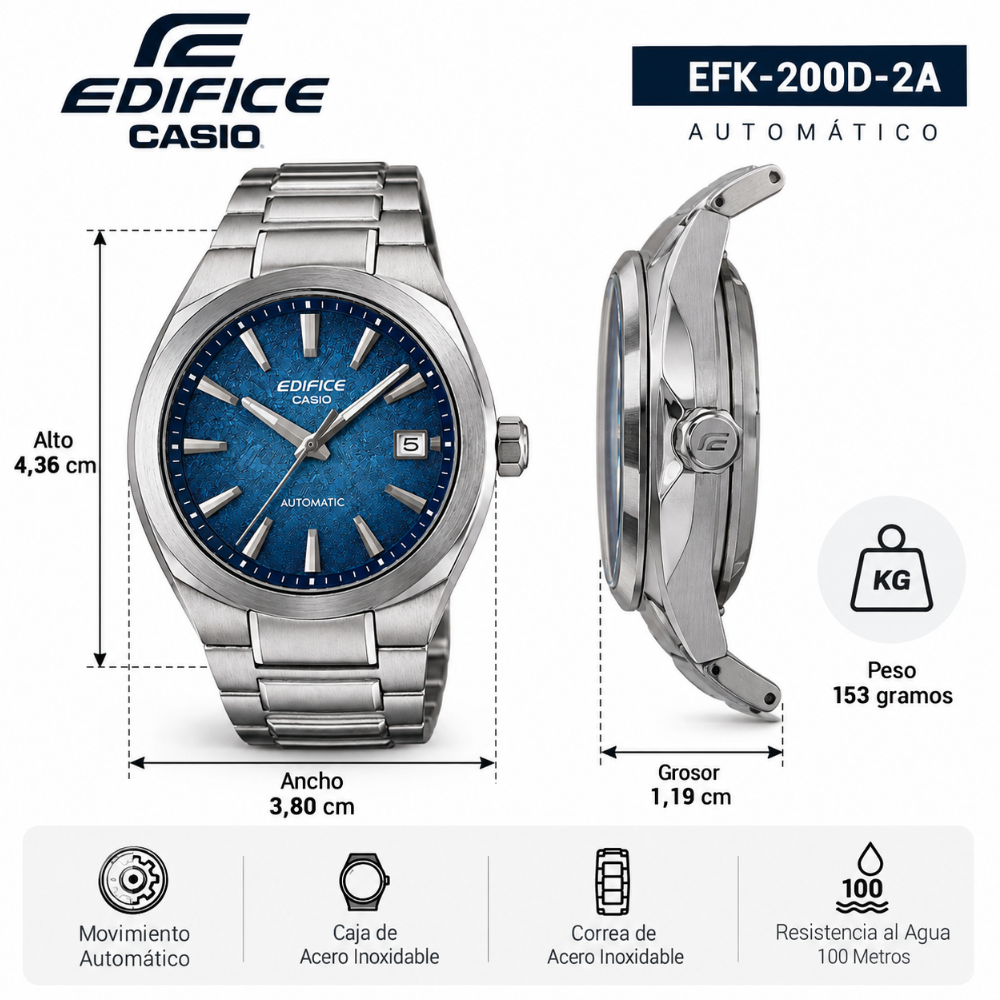 Reloj Casio Edifice Automático para Hombre en Acero EFK-200D-2A