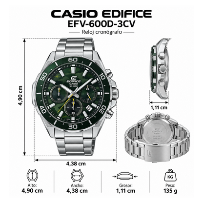 Reloj Casio Edifice Cronógrafo para Hombre en Acero EFV-600D-3CV