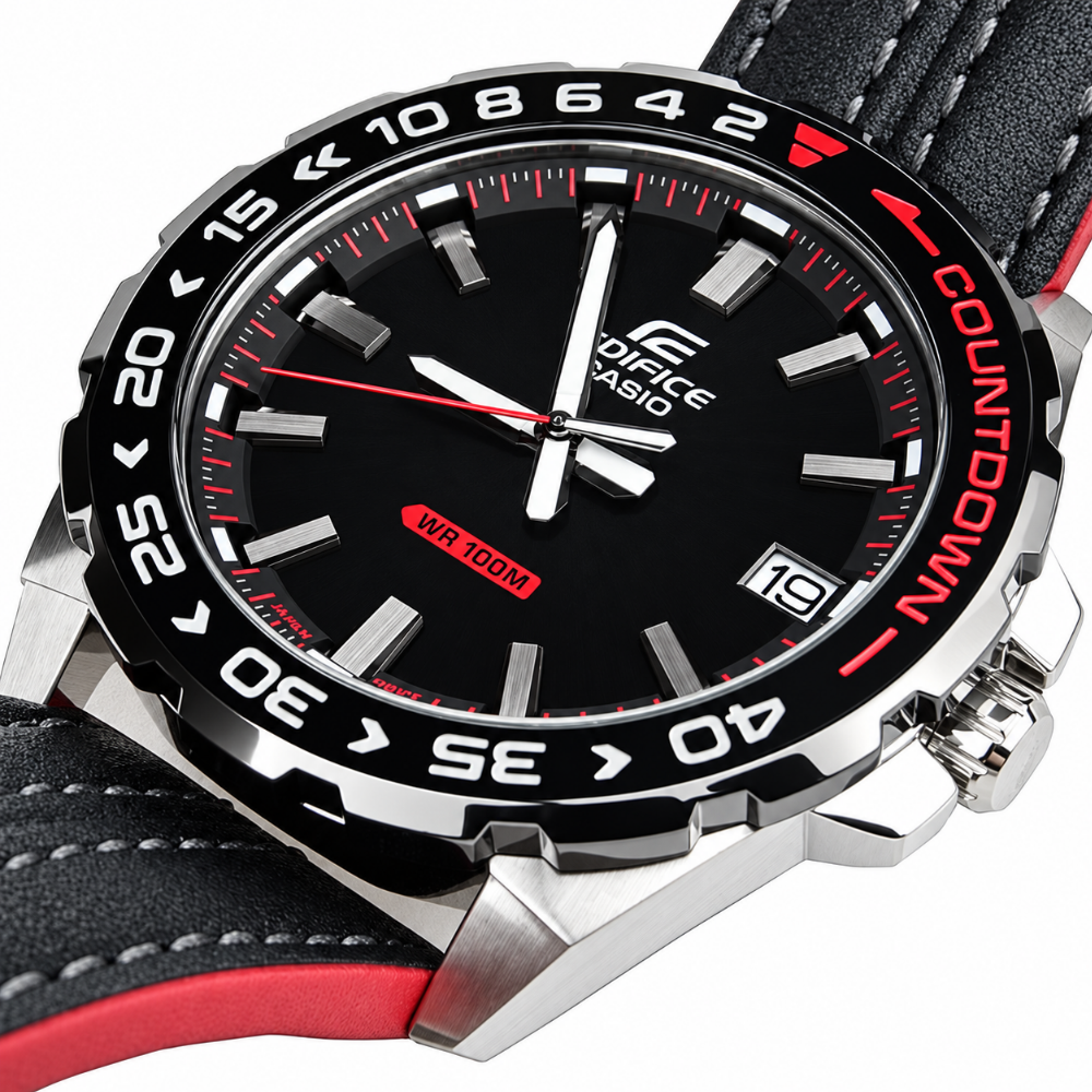 Reloj Casio Edifice Para Hombre Con Correa de Cuero Negro EFV-120BL-1A
