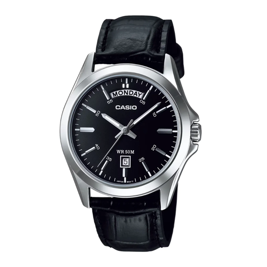Reloj Casio MTP-1370L-1A En Cuero Negro Para Hombre