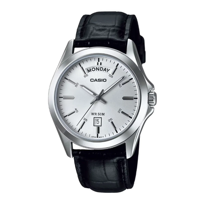 Reloj Casio MTP-1370L-7A En Cuero Negro Para Hombre